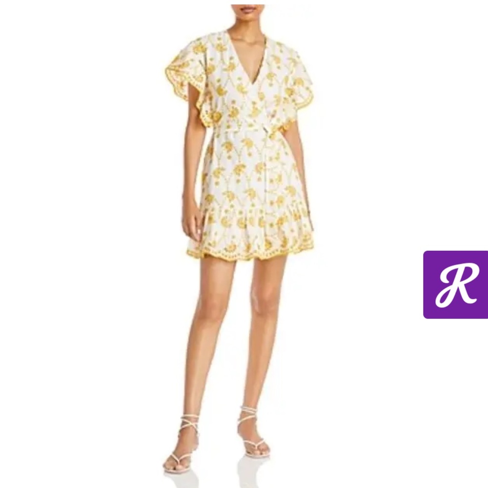 AQUA White and yellow eyelet mini dress